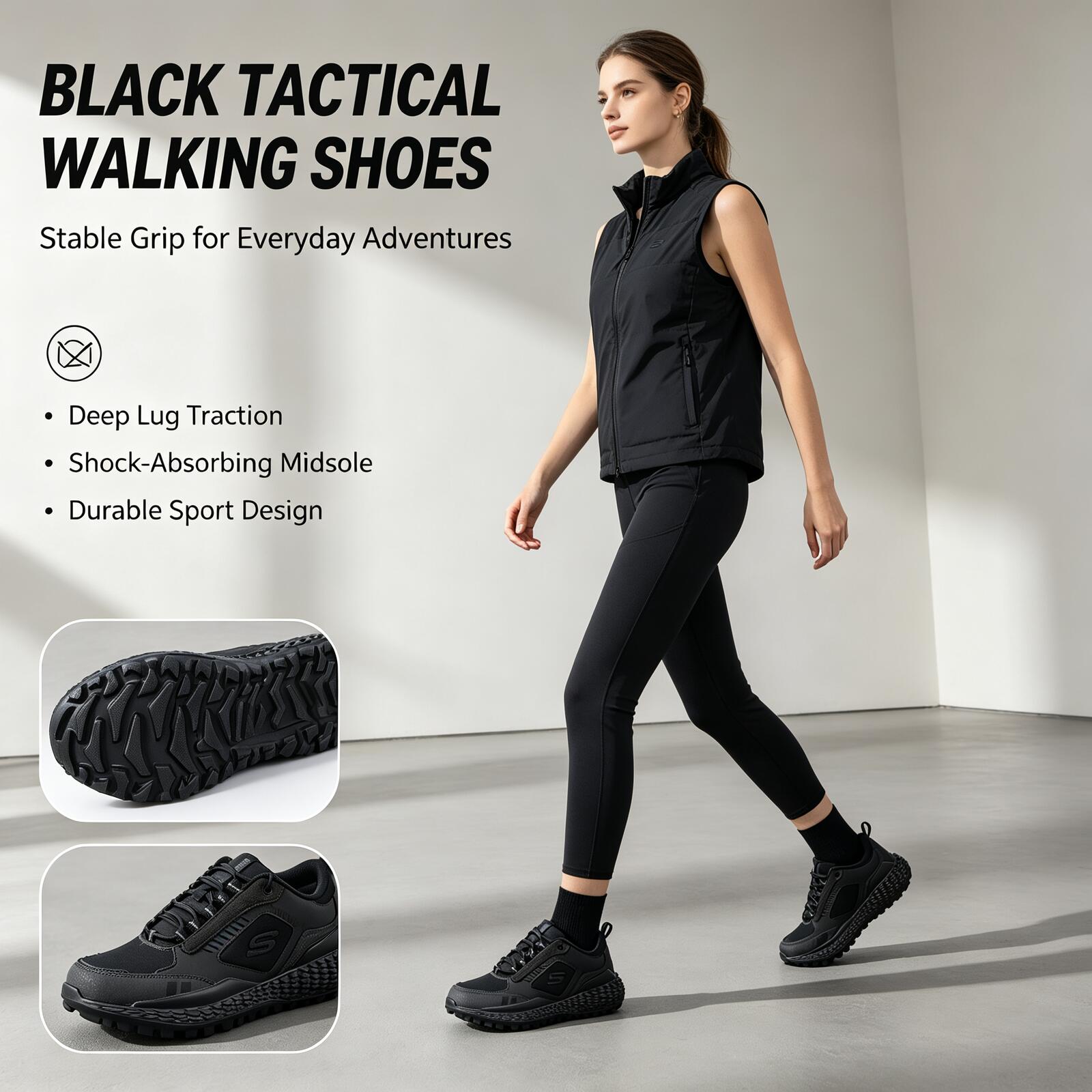 Women Shoes Zoom - أحذية سكيتشرز السوداء متعددة الاستخدامات للرجال