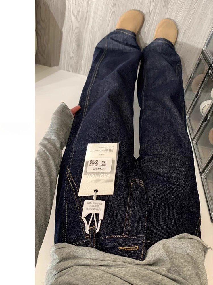 Women Shoes Jeans - جينز واسع الساق بلون أزرق غامق
