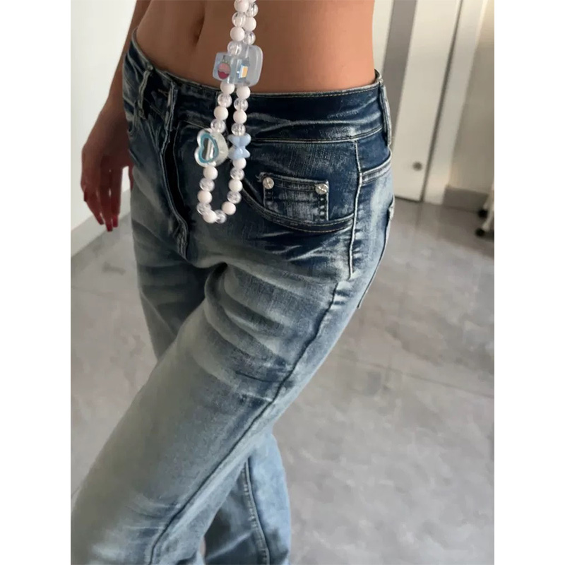 Women Shoes Jeans - جينز نسائي بقصة Y2K مايكرو فلير،