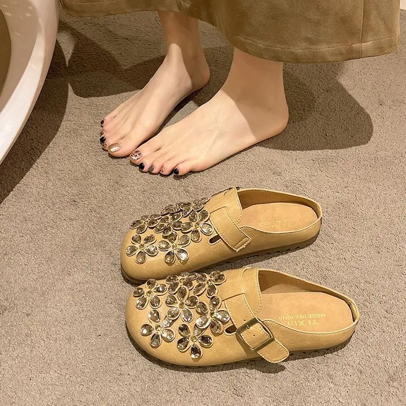 Women Shoes Mules - أحذية نسائية مغلقة الأصابع مزينة بالأحجار