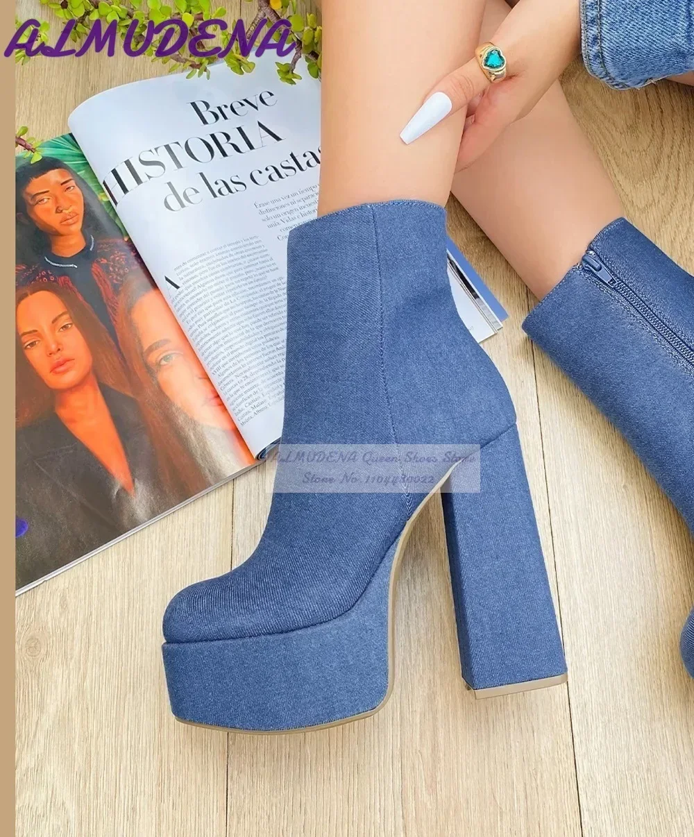 Women Shoes Jeans - ALMUDENA الأزرق الدنيم كتلة الكعوب حذاء