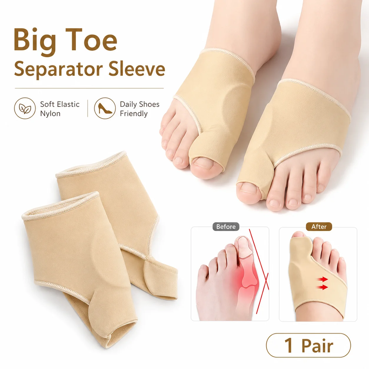 Women'S Shoes For Bunions - فاصل أصابع القدم الكبير، واقي التواءات،