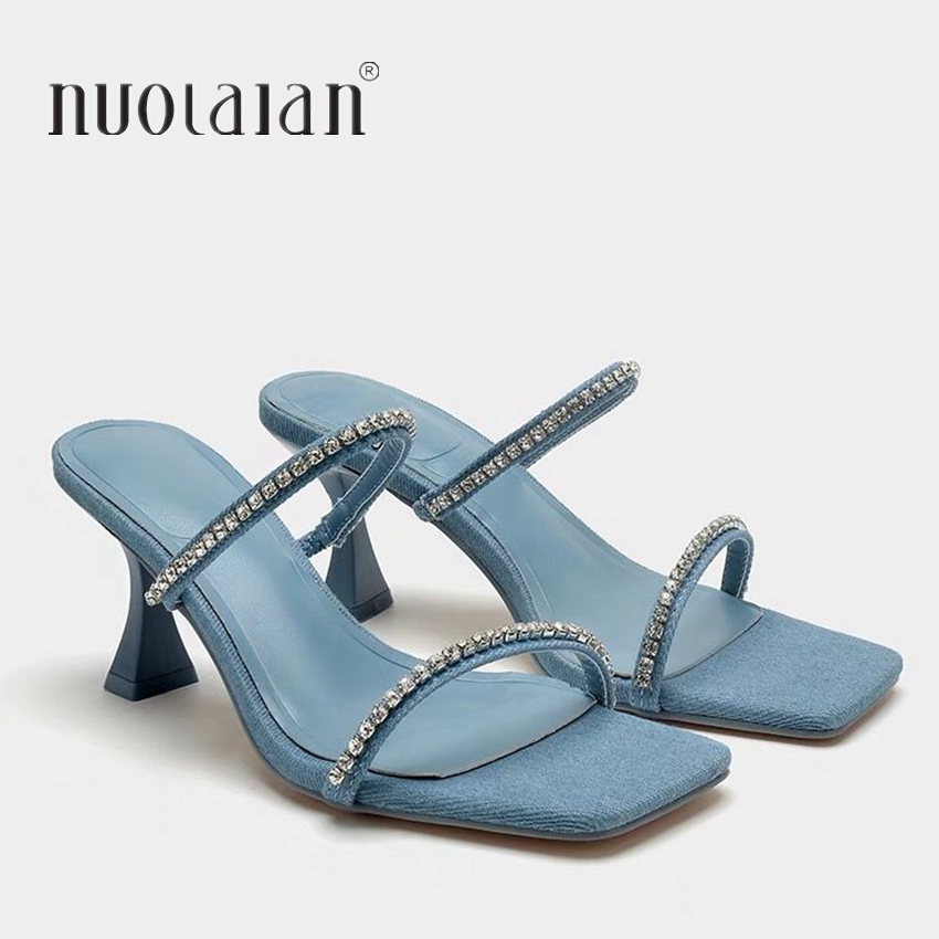صنادل كعب من الدنيم بحجر الراي - مراجعة Women Shoes Jeans وسعره