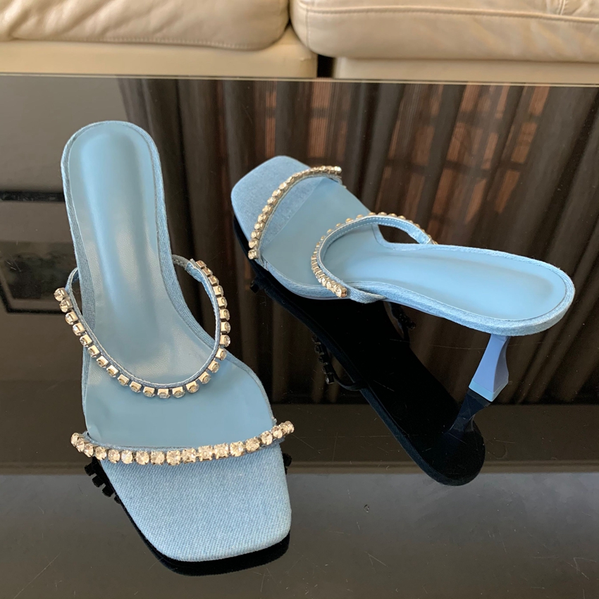 صنادل كعب من الدنيم بحجر الراي - مراجعة Women Shoes Jeans وسعره