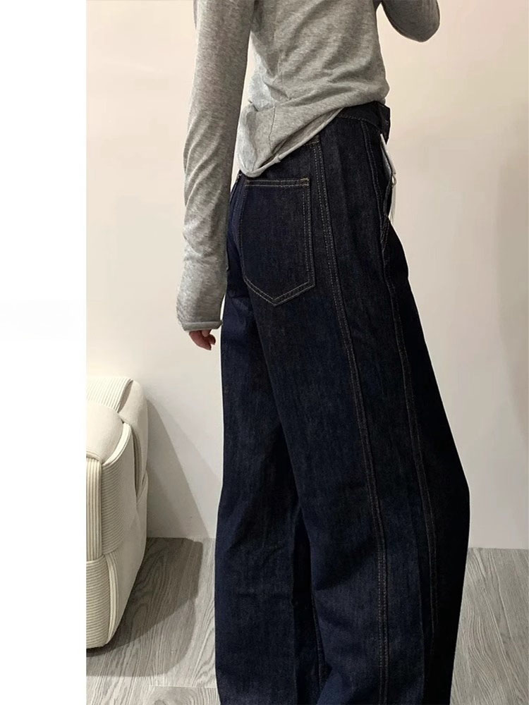 جينز واسع الساق بلون أزرق غامق - مراجعة Women Shoes Jeans وسعره
