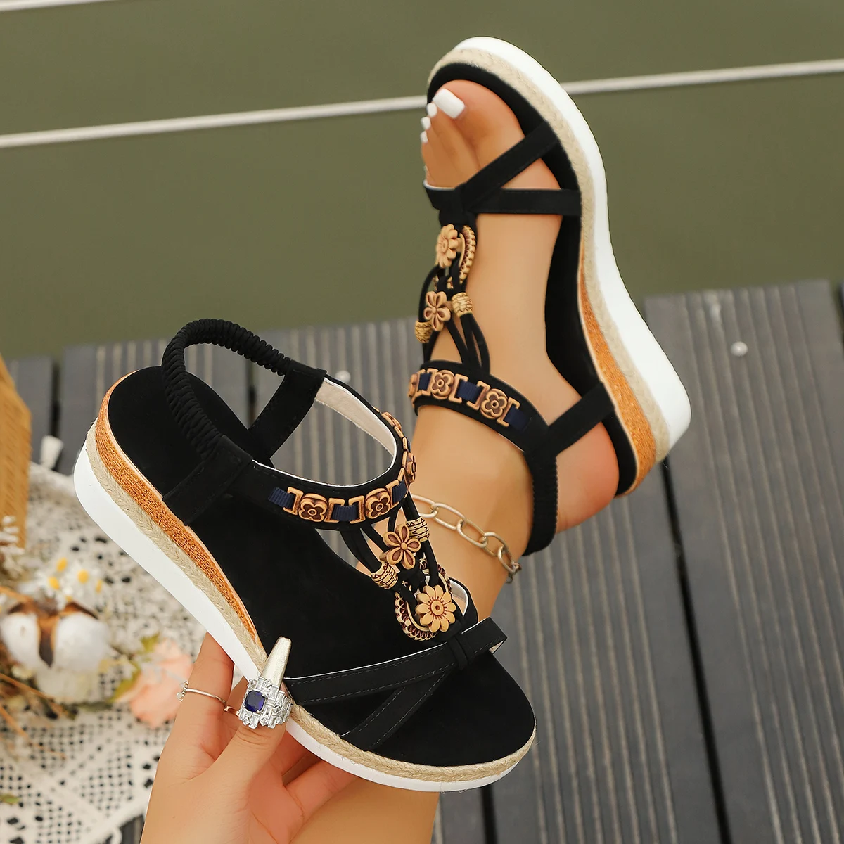 النساء صندل خشبي صيف 2024 مضفر - مراجعة Gladiator Sandal Women وسعره