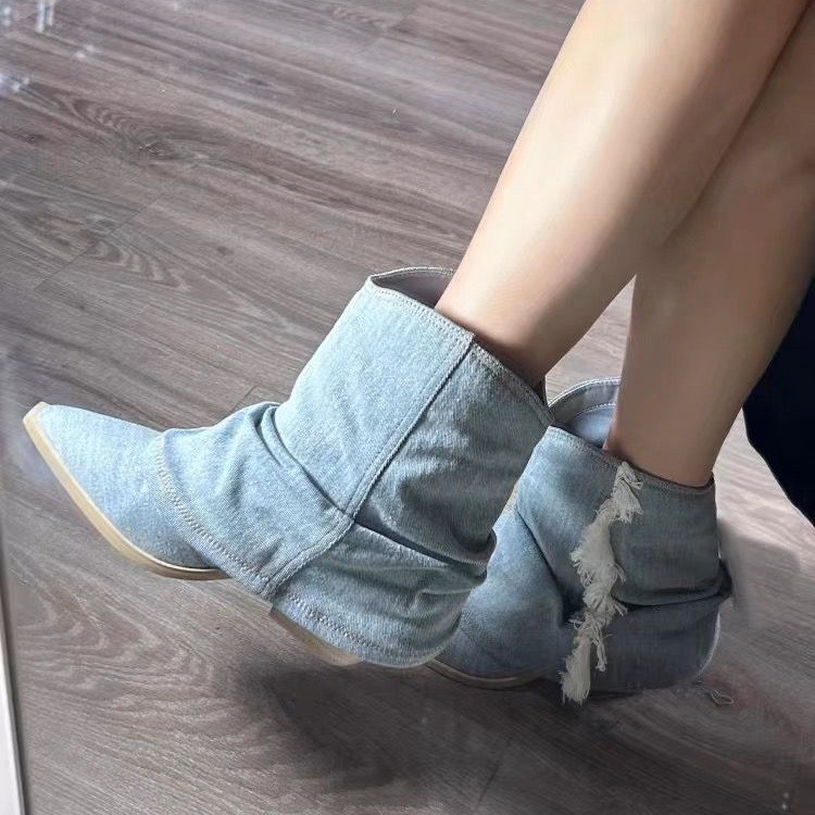 مطوي الدنيم الكاحل أحذية النسا - مراجعة Women Shoes Jeans وسعره