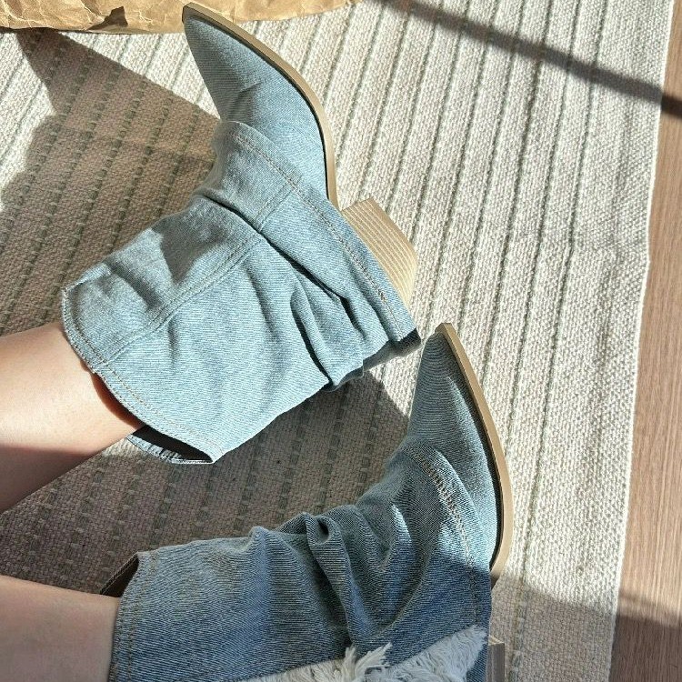 مطوي الدنيم الكاحل أحذية النسا - مراجعة Women Shoes Jeans وسعره