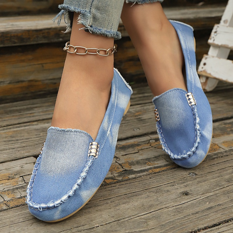 أحذية موكاسين من الدنيم الأزرق - مراجعة Women Shoes Loafers وسعره