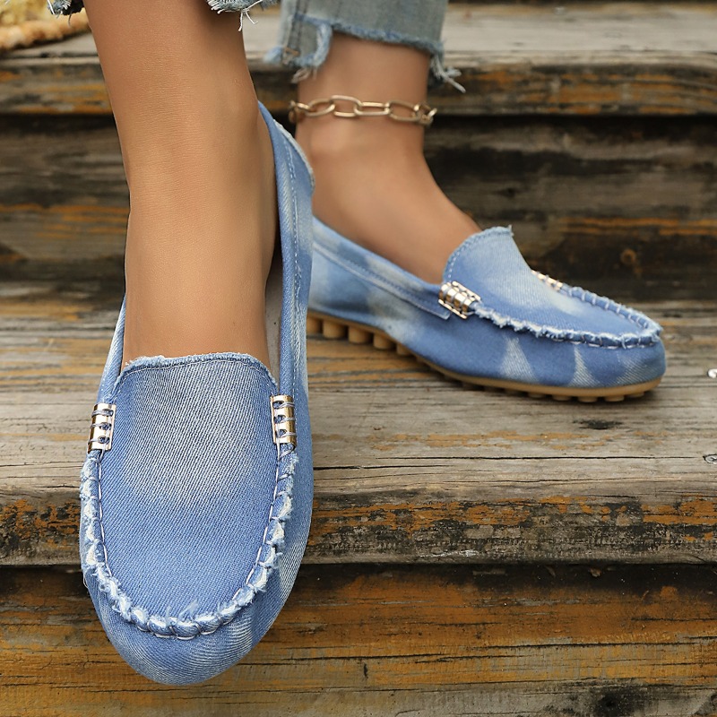 أحذية موكاسين من الدنيم الأزرق - مراجعة Women Shoes Loafers وسعره