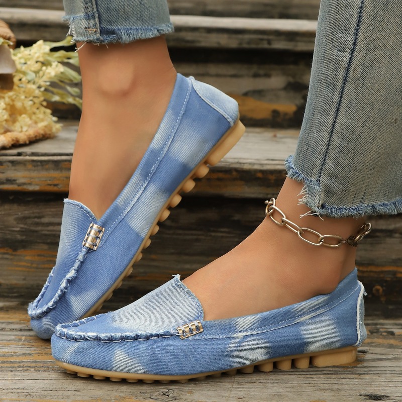 أحذية موكاسين من الدنيم الأزرق - مراجعة Women Shoes Loafers وسعره