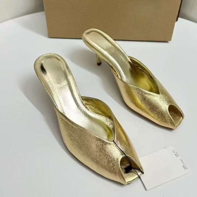أحذية نسائية ذهبية لامعة بكعب  - مراجعة Women Shoes Mules وسعره