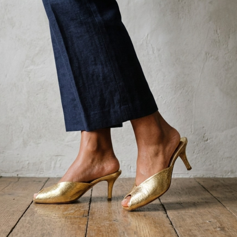 أحذية نسائية ذهبية لامعة بكعب  - مراجعة Women Shoes Mules وسعره