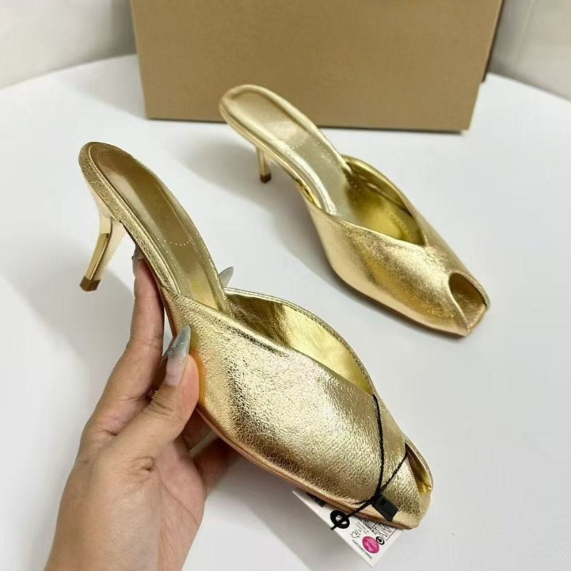 أحذية نسائية ذهبية لامعة بكعب  - مراجعة Women Shoes Mules وسعره
